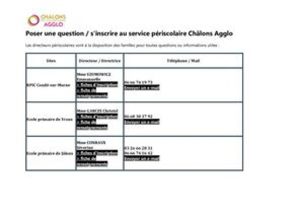 Poser Une Question / s\'Inscrire - Chalons Agglo - Periscolaire