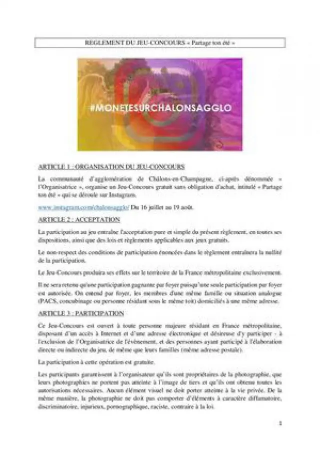 Règlement Concours Instagram MONETESURCHALONSAGGLO