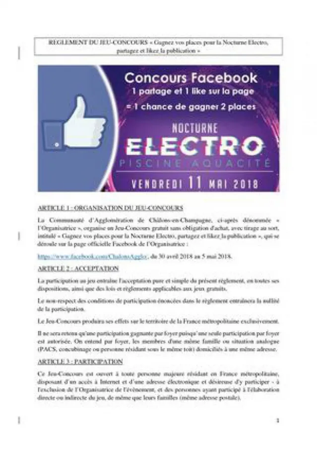 Règlement Jeu Concours Nocturne Electro Aquacité