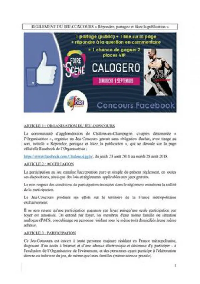 Règlement Jeux Concours facebook Août