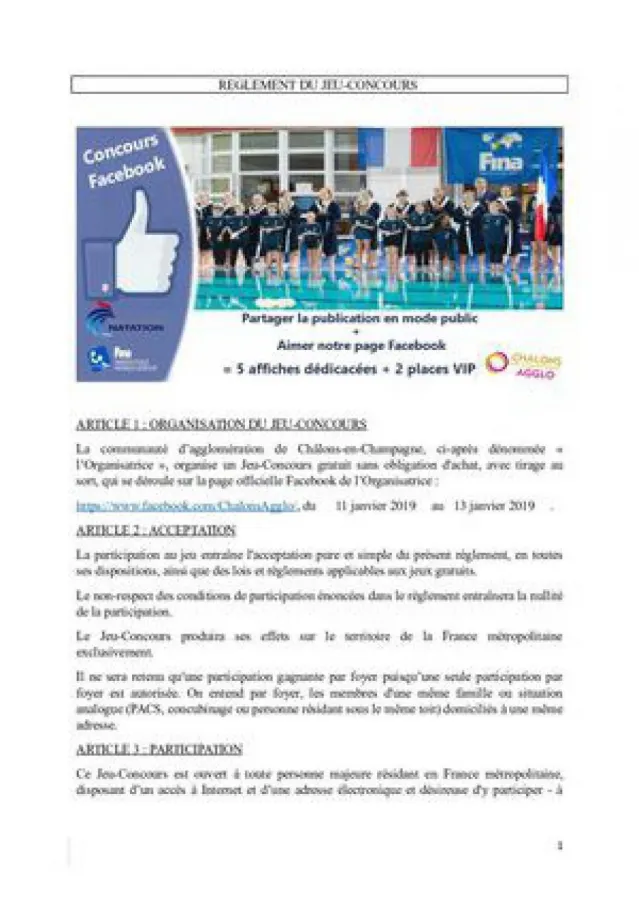 Règlement Jeux Concours France Water Polo