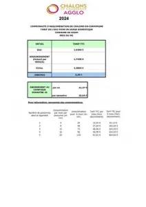 Tarifs - Eau Domestique 2024 - Châlons Agglo