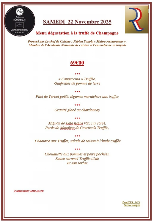 Menu à la Truffe de Champagne chez Maison Souply