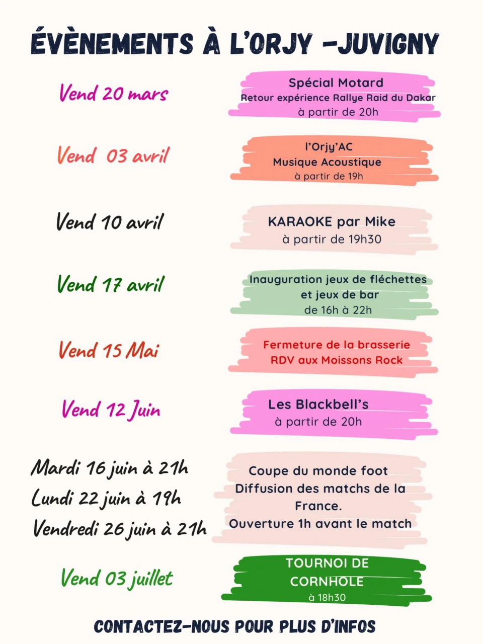 Soirées à la Brasserie Orjy