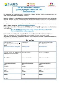 Appel à Projets Périscolaires 2025 2026 Formulaire Unique