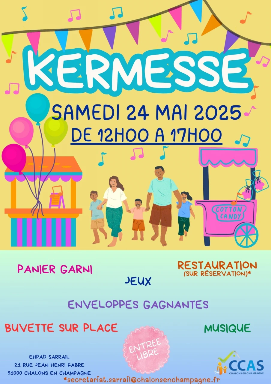 Invitation Kermesse EHPAD Sarrail Samedi 24 mai 2025 de 14h à 17h Venez nombreux !